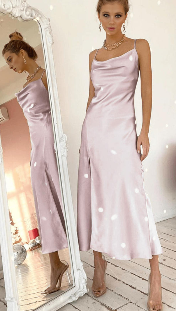 AIIZIE SATIN IRREGULAR COLLAR DRESS - product image