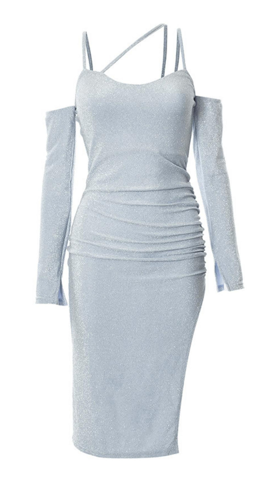 SHINY SILK SLING SPLIT DRESS