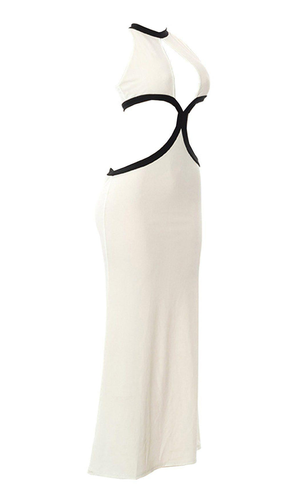 IVORY WHITE KNIT HOLLOW WRAP CHEST DRESS