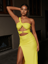 Pansy One Shoulder Cutout Maxi Dress In Yellow