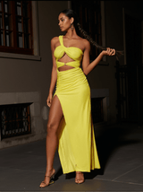 Pansy One Shoulder Cutout Maxi Dress In Yellow