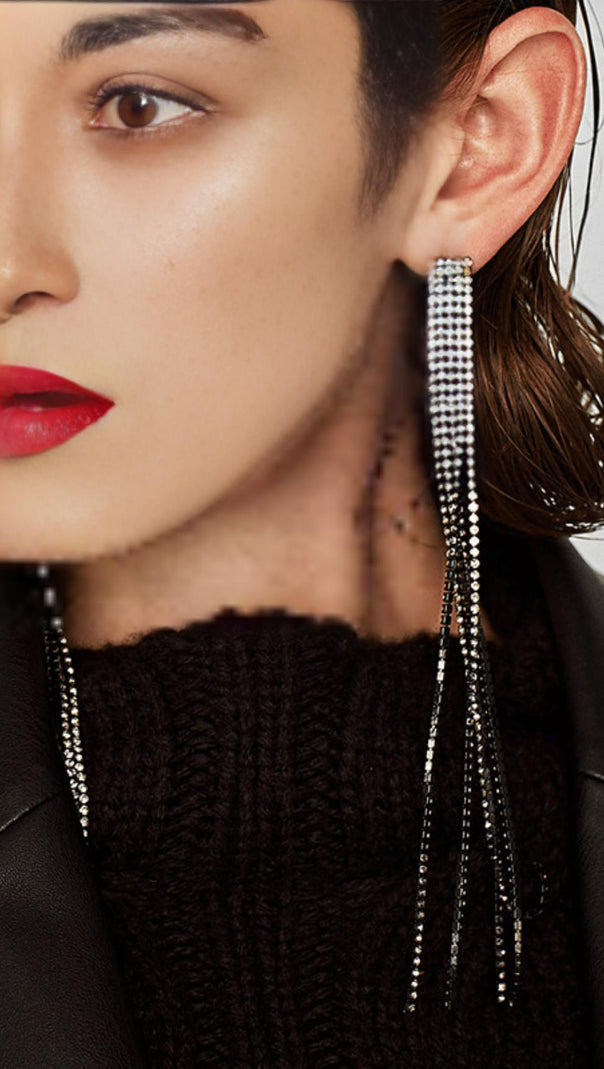 AIIZIE INLAID DIAMOND TASSEL EARRINGS - product image