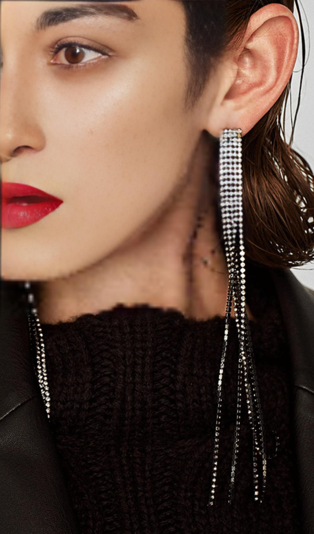 INLAID DIAMOND TASSEL EARRINGS