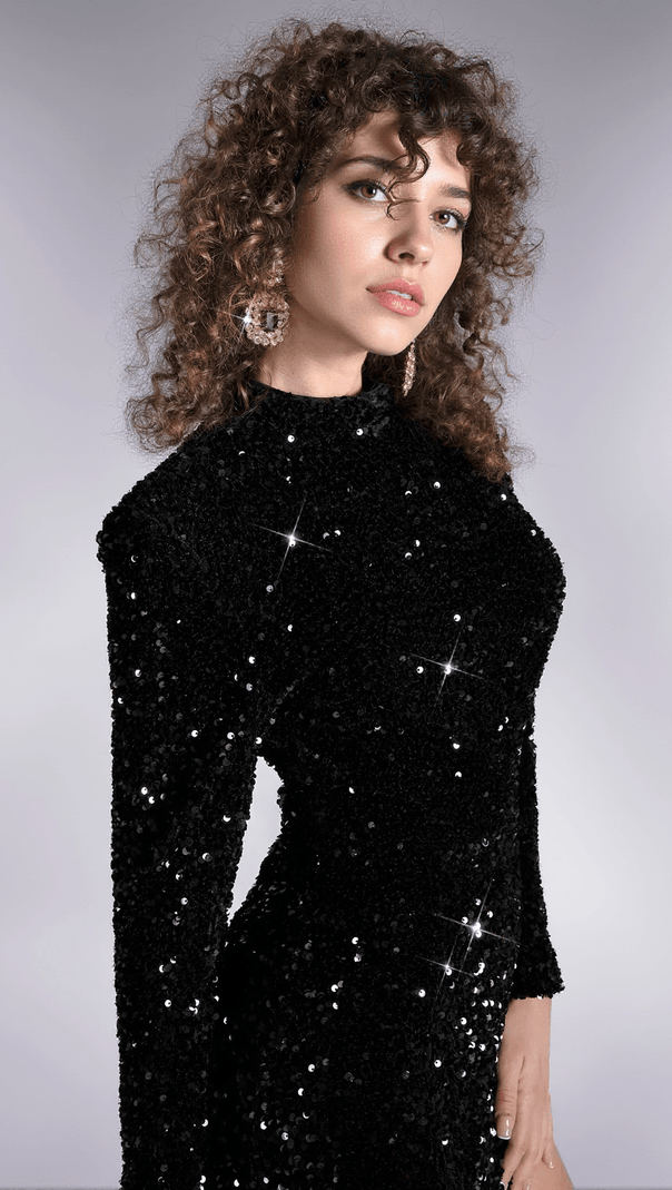 AIIZIE BALEA LONG SLEEVE HIGH SLIT SEQUIN DRESS - product image