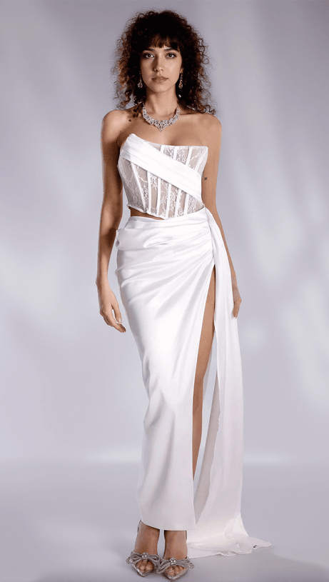 BIRAKI OFF SHOULDER LACE CORSET DRESS