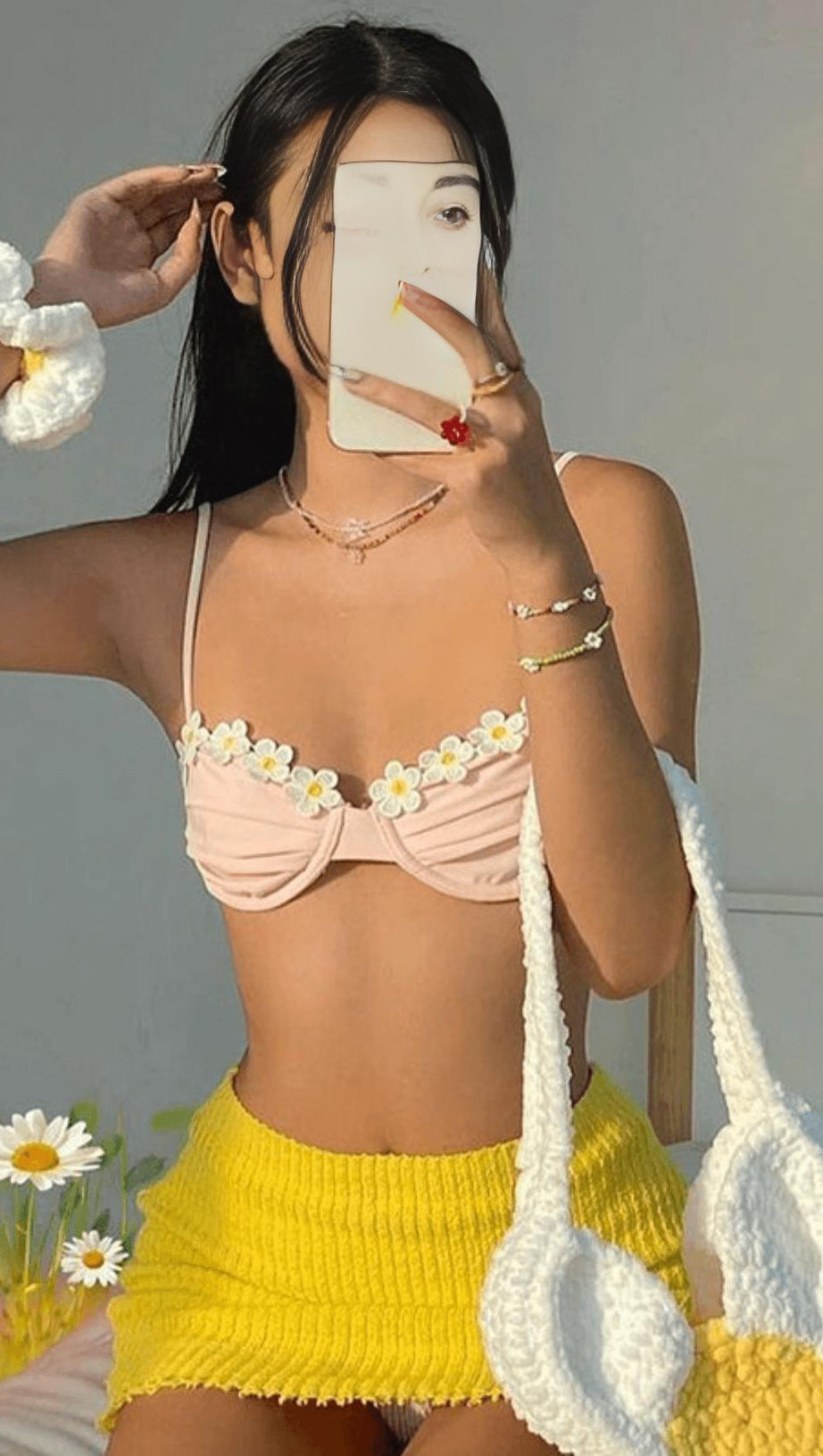 ROSA GESMOCKTE DESSOUS MIT BLUMENMUSTER