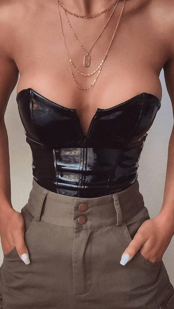 AIIZIE SEXY SLIM LEATHER BODYSUIT - product image