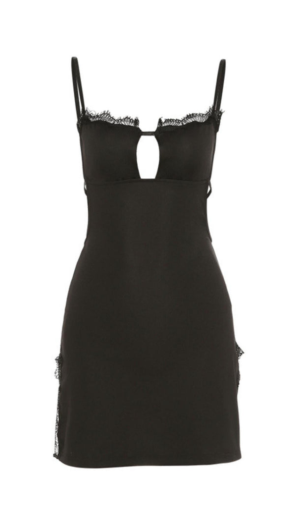 AIIZIE BLACK SLING SHOULDER SLIT DRESS - product image