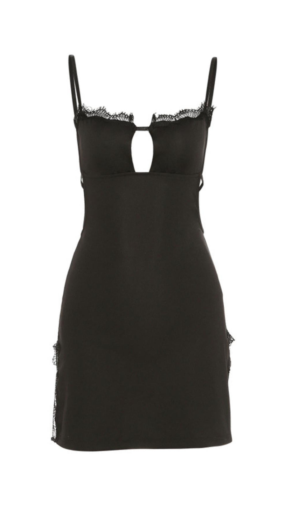 BLACK SLING SHOULDER SLIT DRESS