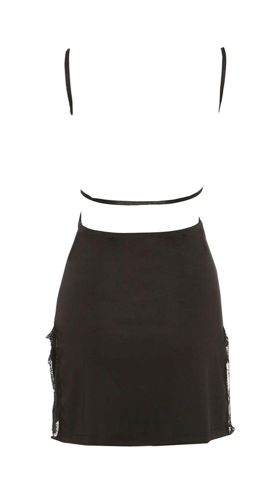 BLACK SLING SHOULDER SLIT DRESS