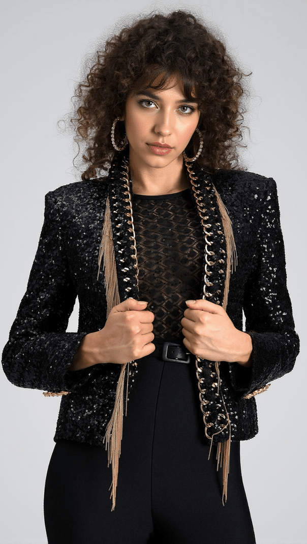 AIIZIE DEMIDES SEQUIN TASSEL CHAIN BLAZER - product image