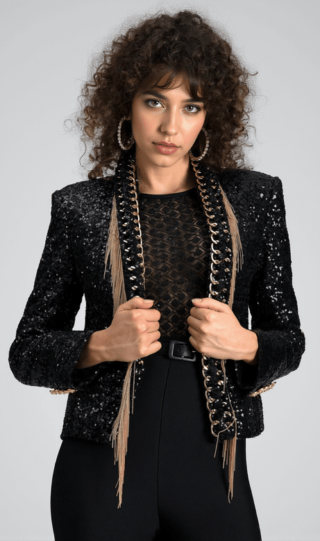 Blazer con catena e nappe in paillettes Demides
