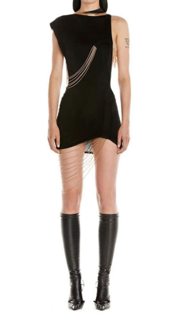 AIIZIE TASSELS BANDAGE MINI DRESS IN BLACK - product image