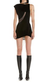 TASSELS BANDAGE MINI DRESS IN BLACK