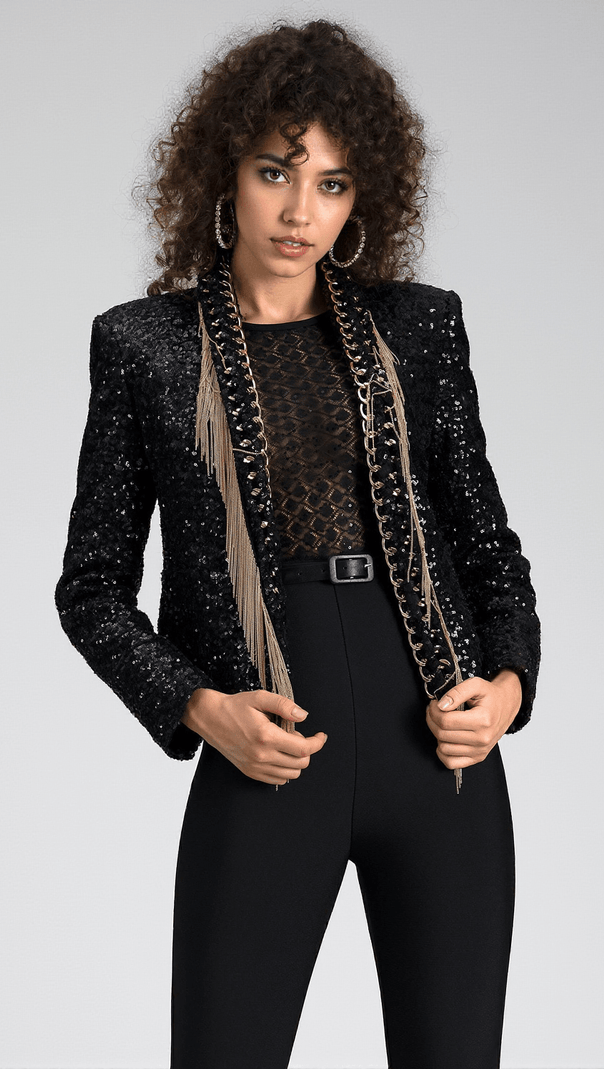 AIIZIE DEMIDES SEQUIN TASSEL CHAIN BLAZER - product image
