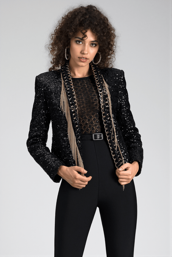 Demides Sequin Tassel Chain Blazer