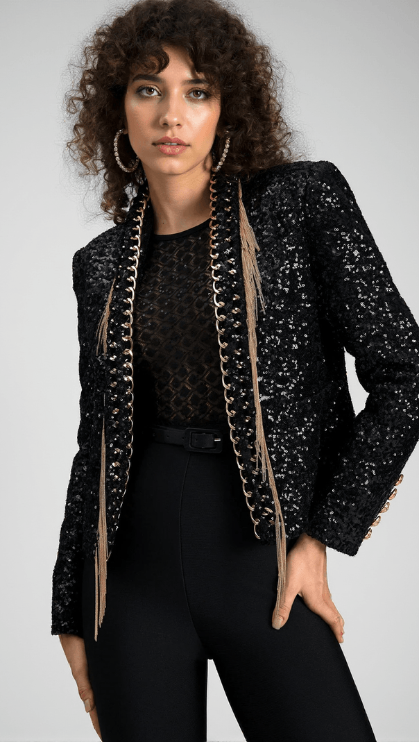 AIIZIE DEMIDES SEQUIN TASSEL CHAIN BLAZER - product image