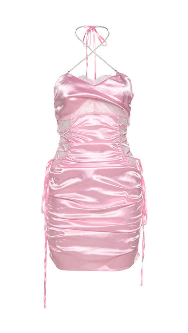 AIIZIE SATIN RUCHED MINI DRESS IN PINK - product image