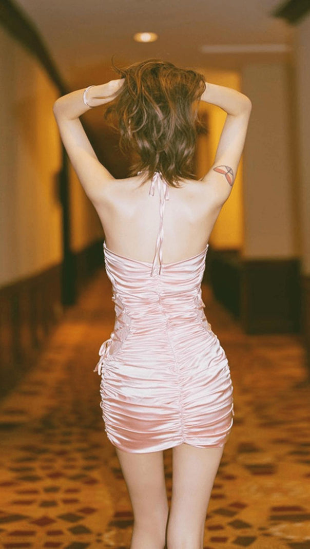 AIIZIE SATIN RUCHED MINI DRESS IN PINK - product image