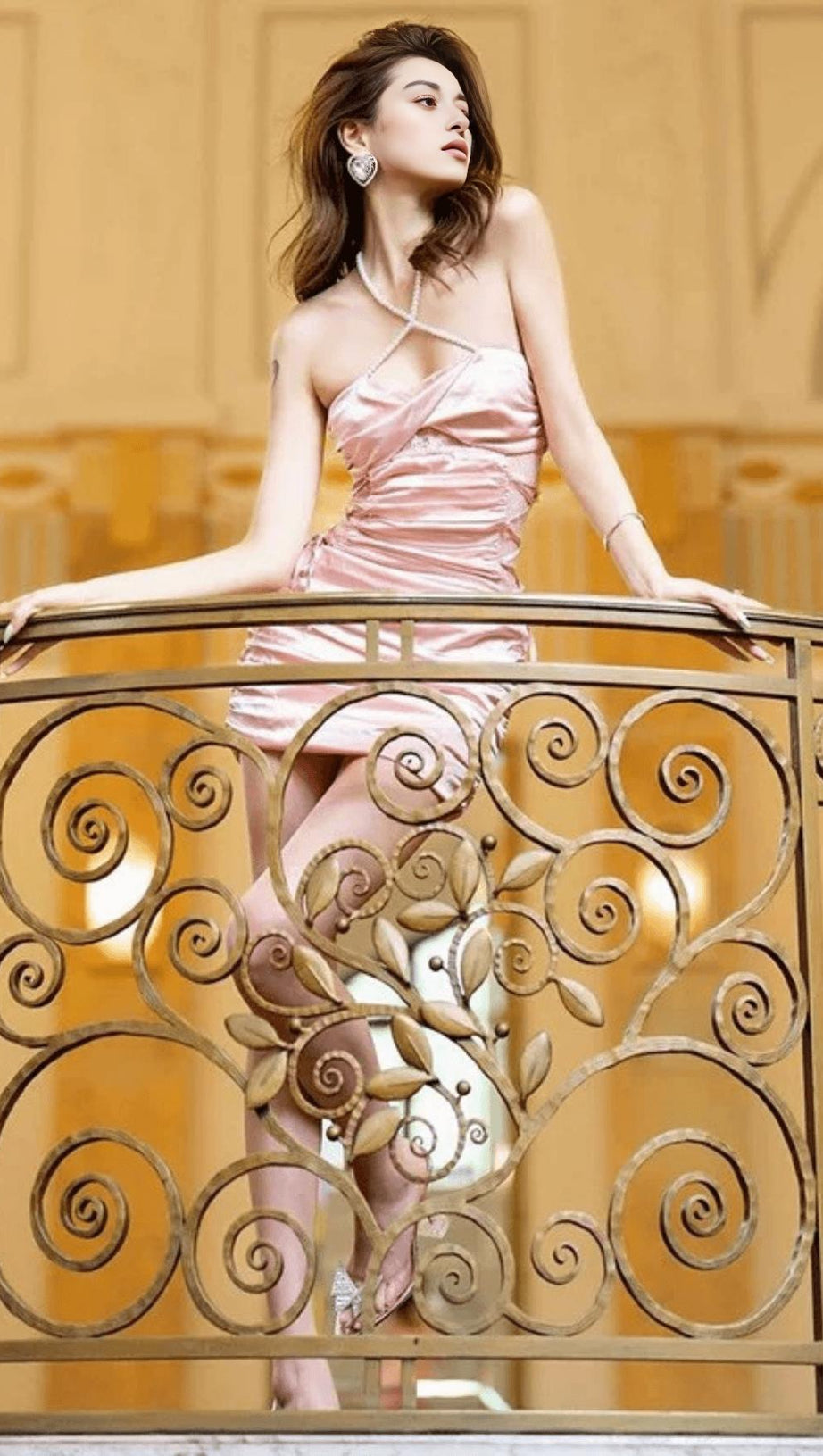 SATIN RUCHED MINI DRESS IN PINK