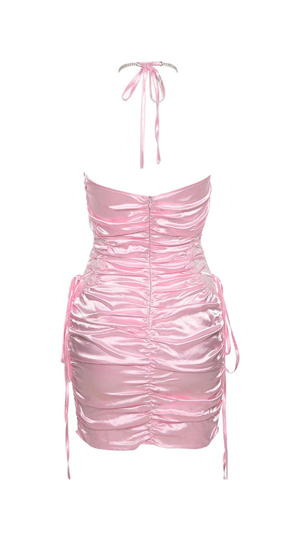 AIIZIE SATIN RUCHED MINI DRESS IN PINK - product image