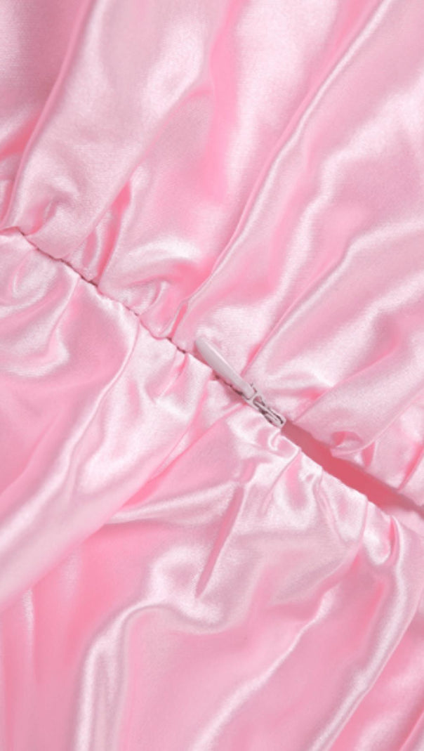 AIIZIE SATIN RUCHED MINI DRESS IN PINK - product image
