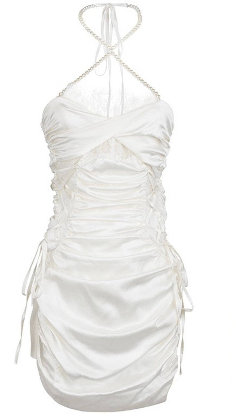 SATIN RUCHED MINI DRESS IN PINK