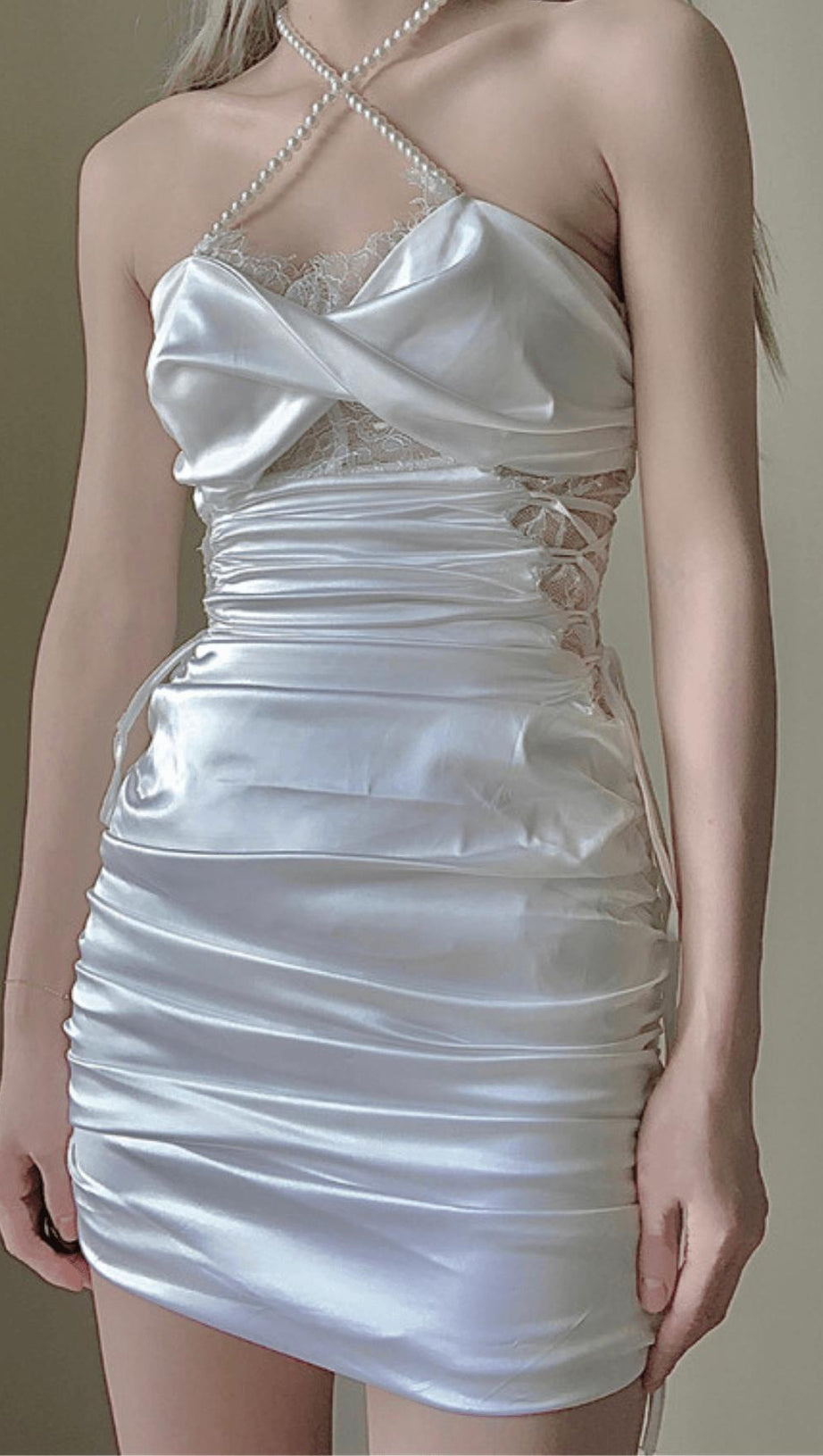 SATIN RUCHED MINI DRESS IN PINK