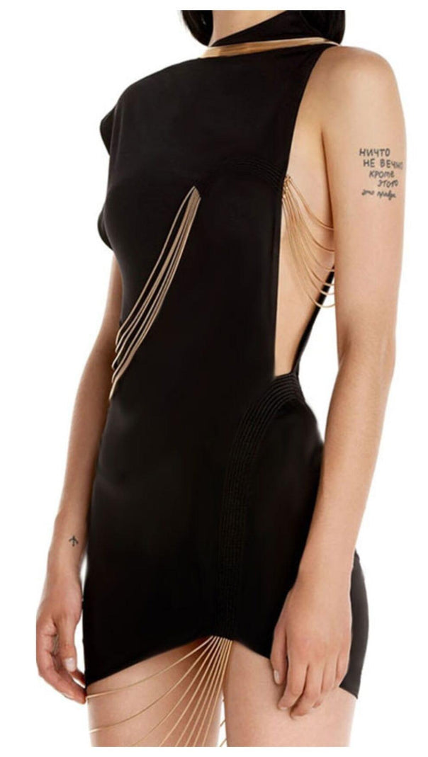 AIIZIE TASSELS BANDAGE MINI DRESS IN BLACK - product image
