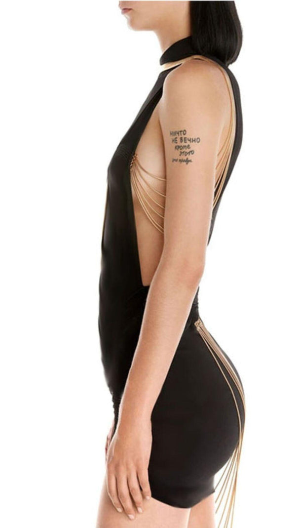 AIIZIE TASSELS BANDAGE MINI DRESS IN BLACK - product image