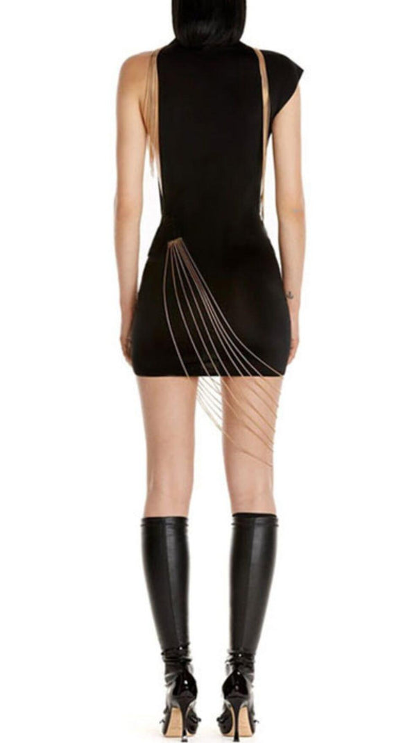 AIIZIE TASSELS BANDAGE MINI DRESS IN BLACK - product image