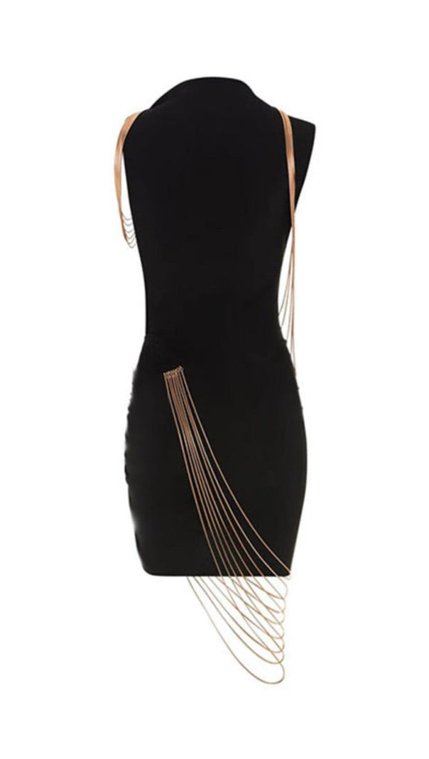 AIIZIE TASSELS BANDAGE MINI DRESS IN BLACK - product image