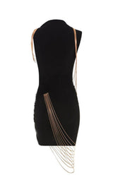 TASSELS BANDAGE MINI DRESS IN BLACK