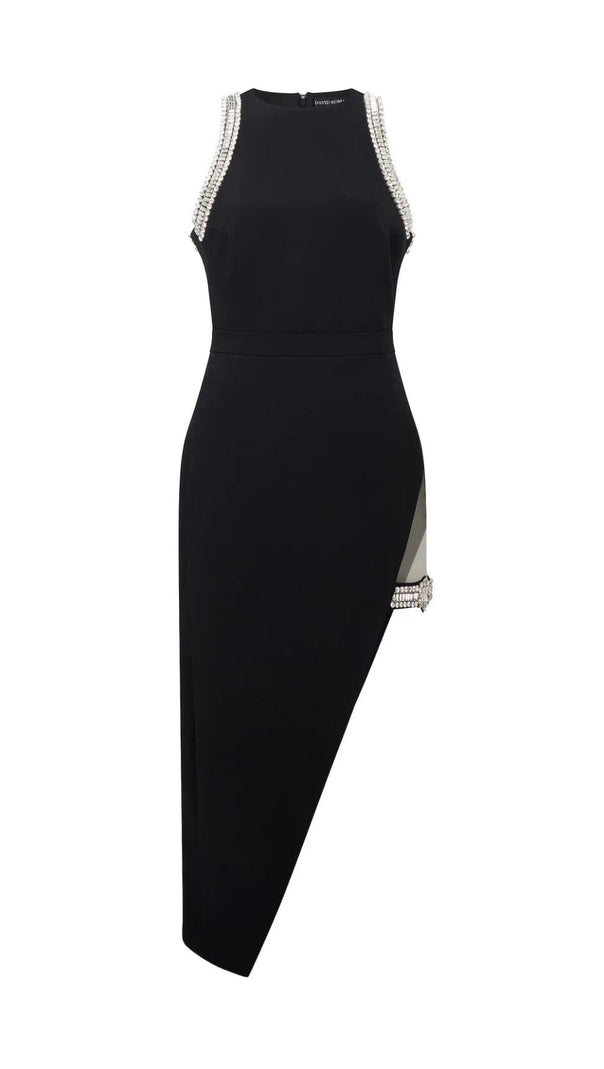 AIIZIE CRYSTAL SPLIT MIDI DRESS IN BLACK - product image