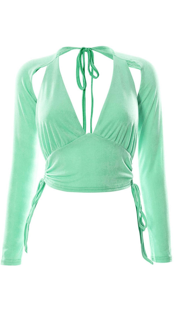AIIZIE V-NECK TIE WRAP CHEST CUTOUT TOP - product image