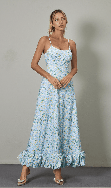 Ilsa Spaghetti Floral Maxi Dress In Blue