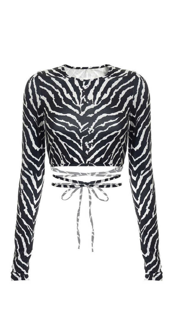 AIIZIE LACE-UP ZEBRA PRINT HALTER TOP - product image