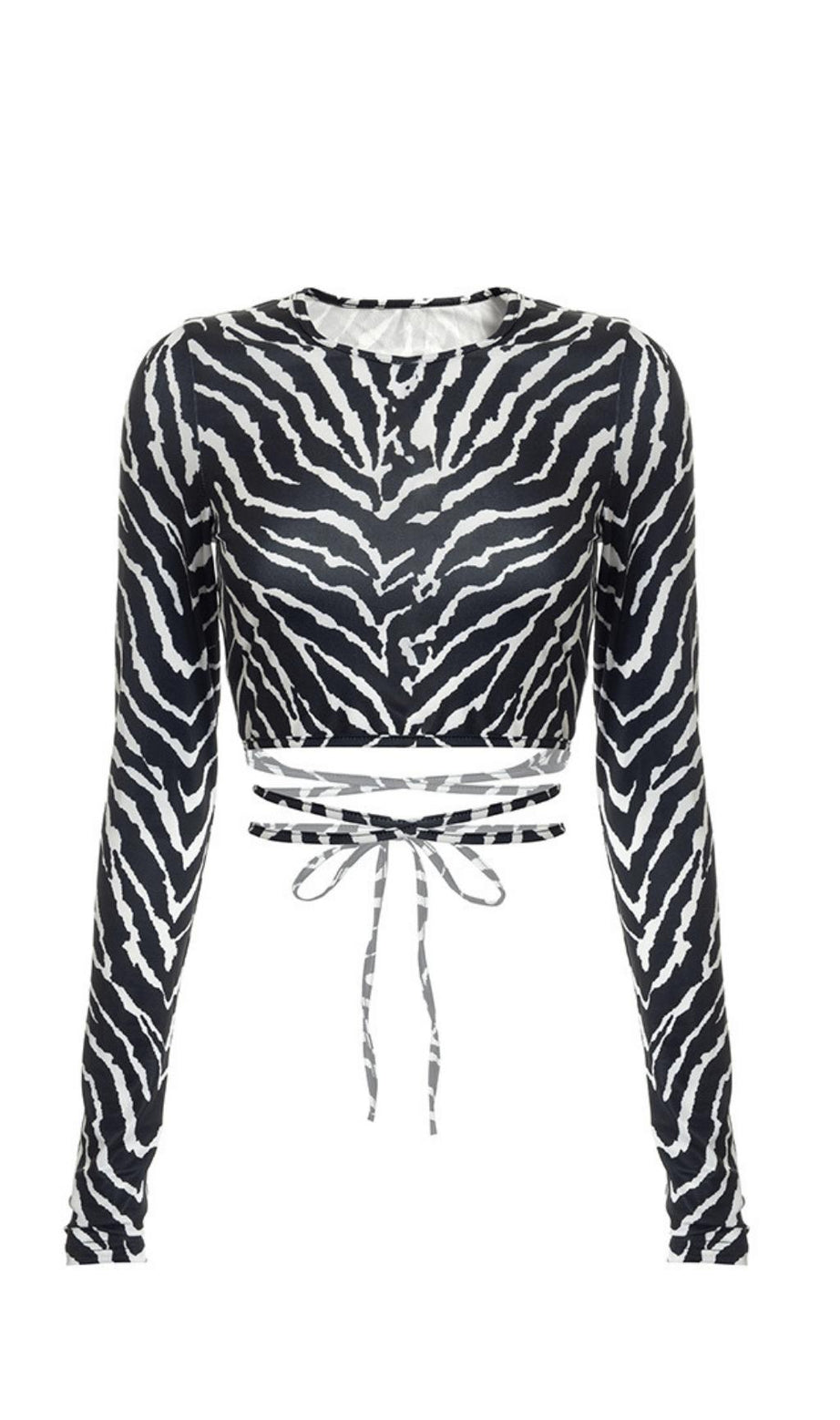 Top con stampa zebra e lacci all'americana