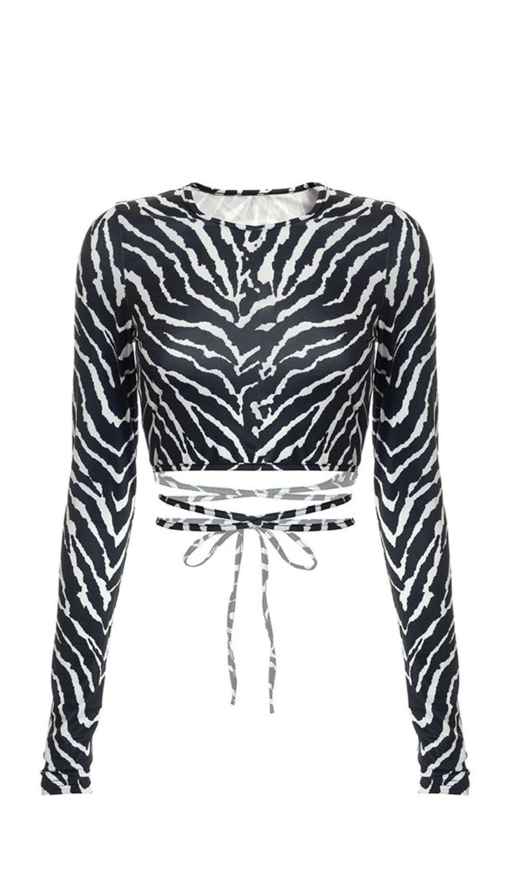 Neckholder-Top mit Zebra-Print und Schnürung