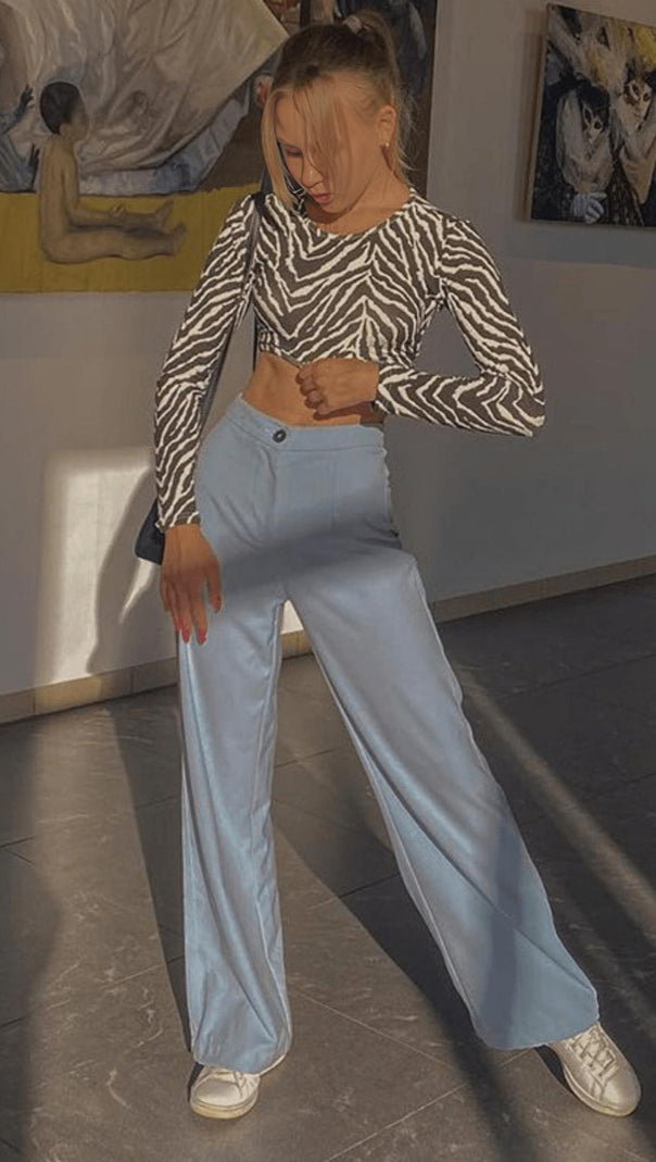AIIZIE LACE-UP ZEBRA PRINT HALTER TOP - product image