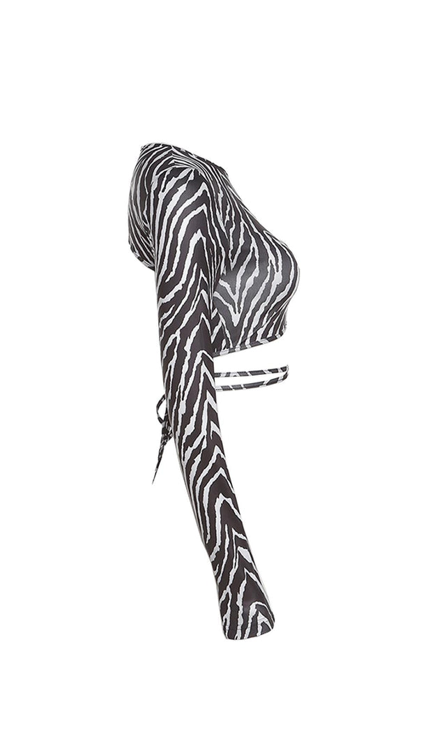 AIIZIE LACE-UP ZEBRA PRINT HALTER TOP - product image
