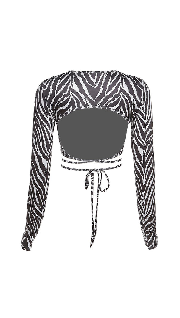 AIIZIE LACE-UP ZEBRA PRINT HALTER TOP - product image