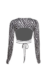 Lace-up zebra print halter top