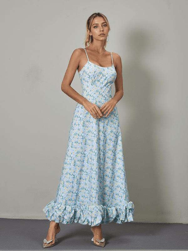 Ilsa Spaghetti Floral Maxi Dress In Blue