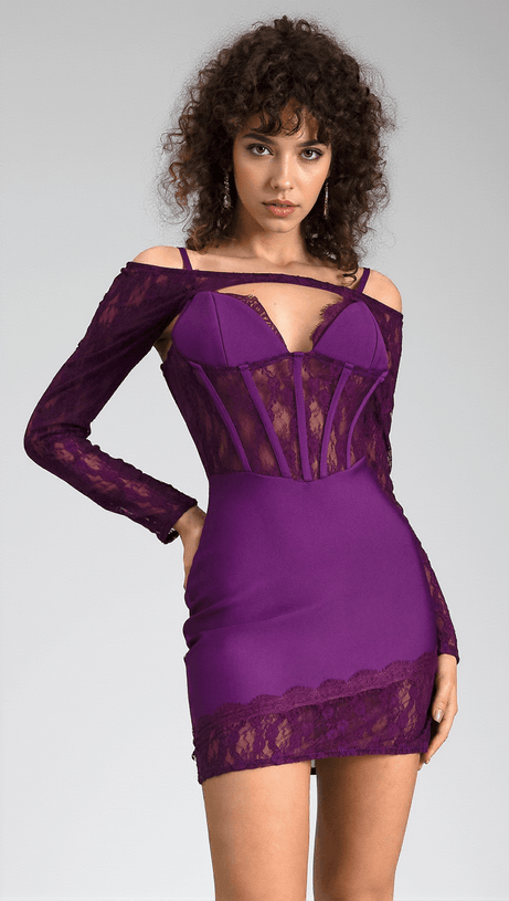 ALANOTI LONG SLEEVE LACE PATCHWORK 2 PIECE DRESS SET
