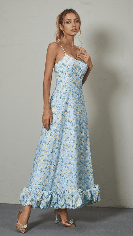 ABITO LUNGO A FIORI SPAGHETTI DI ILSA IN BLU