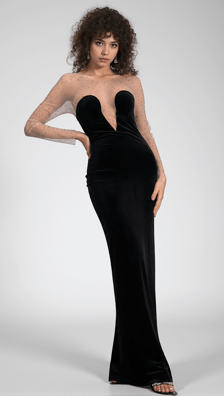 CALATOU MESH VELVET MAXI DRESS