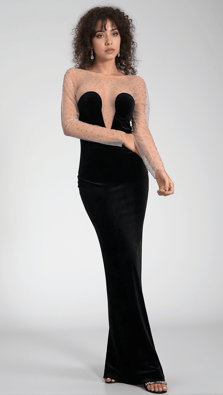 ABITO LUNGO IN VELLUTO A RETE CALATOU