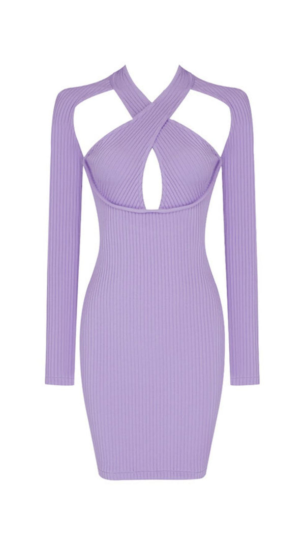 AIIZIE COLLAR HOLLOW OPEN BACK KNITTED DRESS - product image