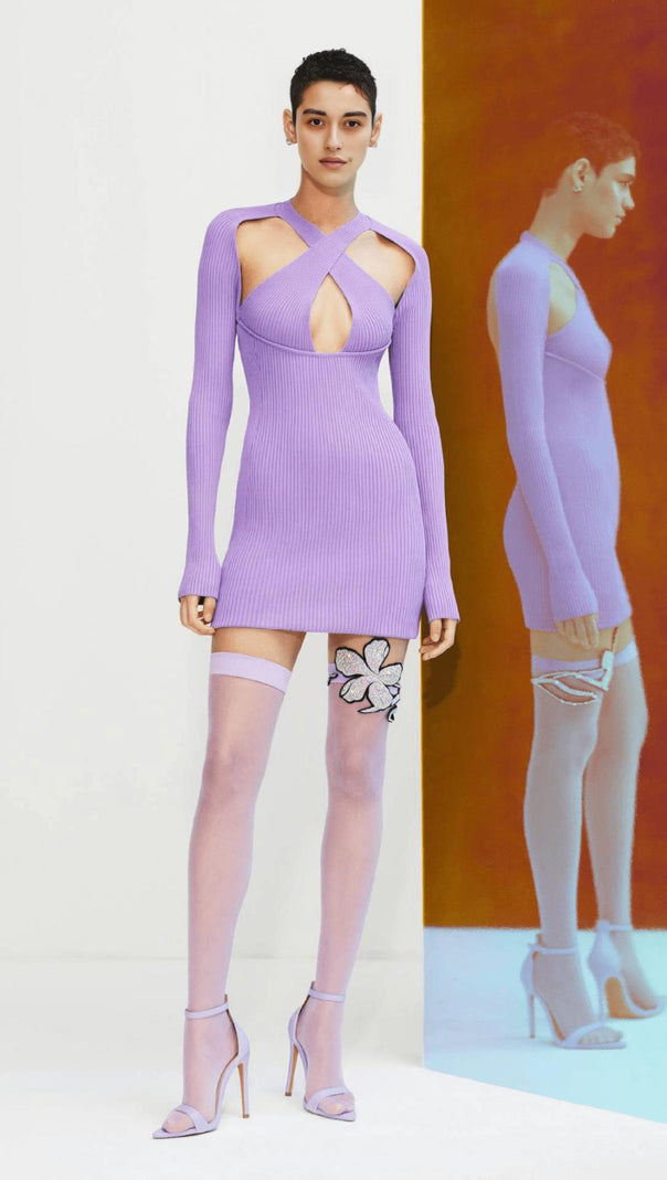 AIIZIE COLLAR HOLLOW OPEN BACK KNITTED DRESS - product image